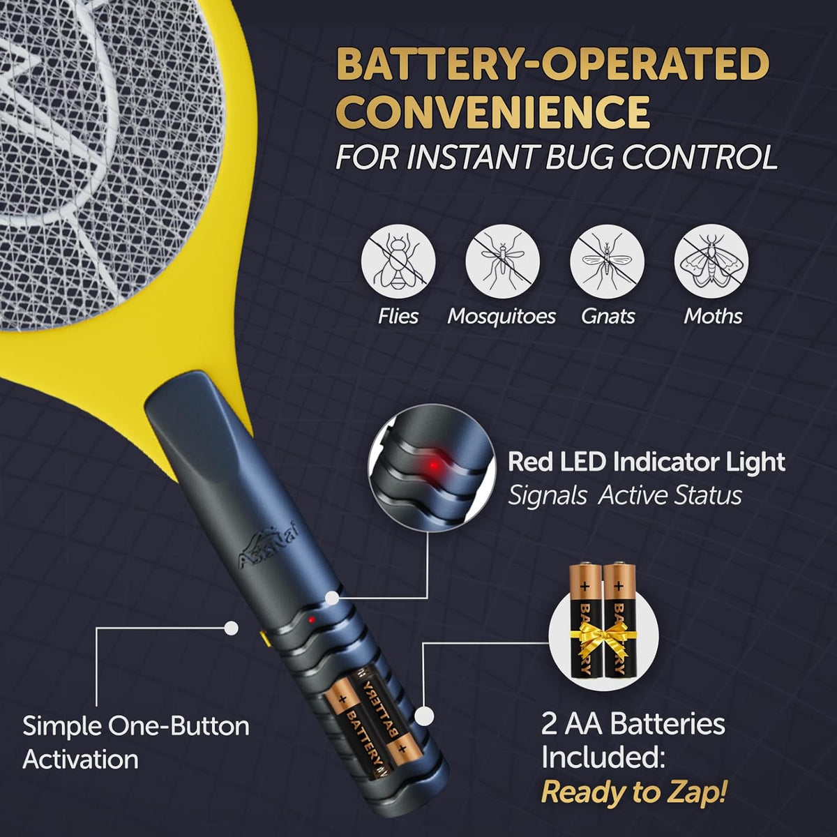 Bug Zapper 18" Electric Fly & Mosquito Swatter Racket - Outdoor/Indoor Killer for Flies