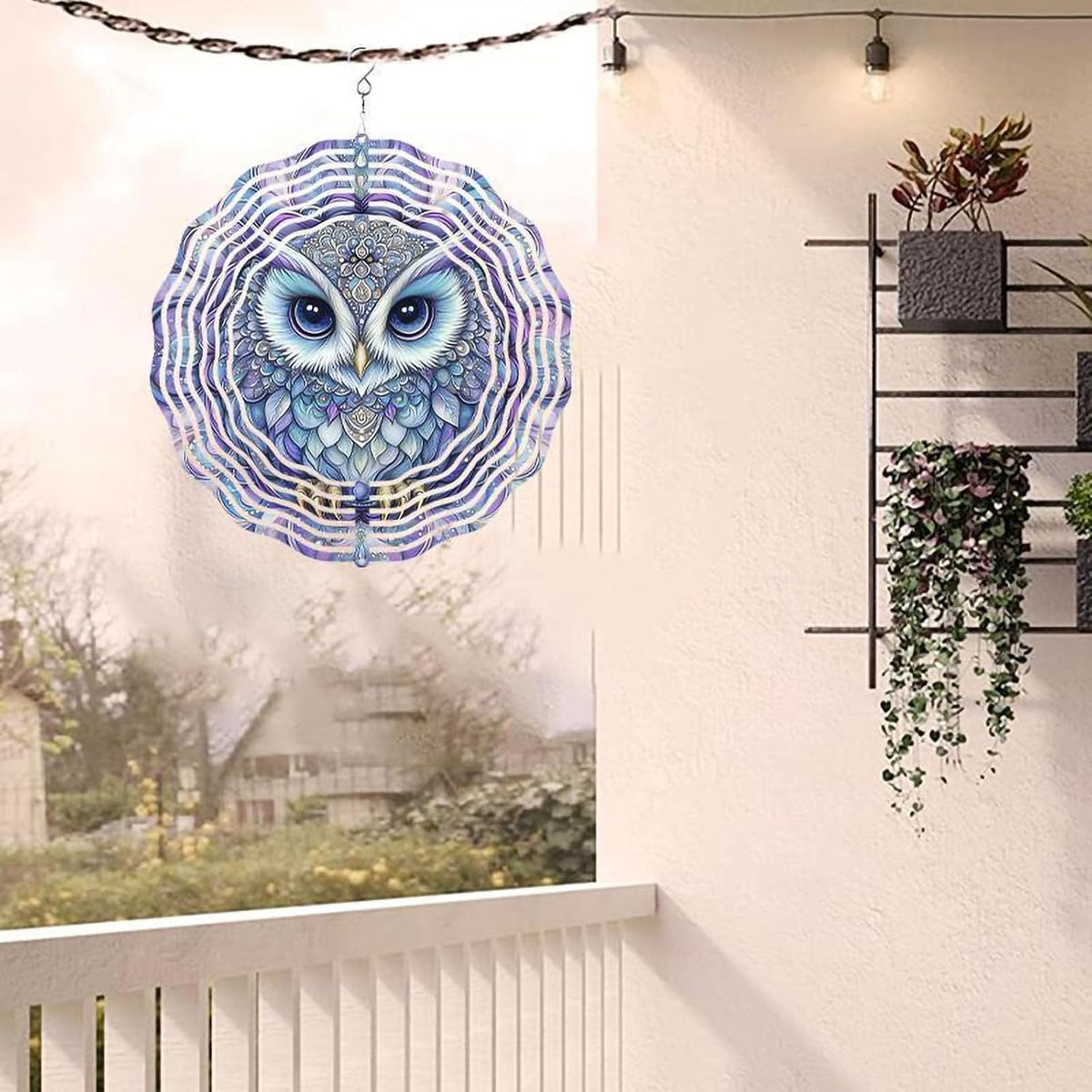 10 Inch Owl Wind Spinner, 3D Stainless Steel Hanging Kinetic Wind Sculpture Gifts for Garden Decor