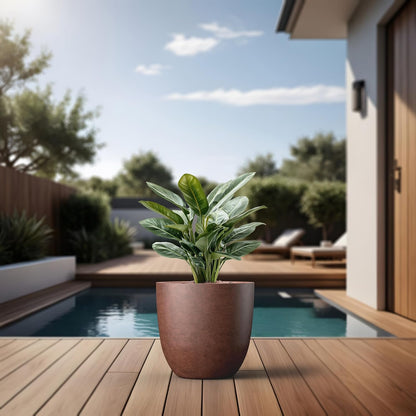 Kante 14 Inch Dia Round Concrete Planter, Indoor Outdoor Large Plant Pot with Drainage Hole and