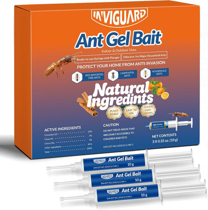 Ant Gel Bait, 3Tubes x 10-Grams, Indoor and Outdoor Use, Killer Gel for Control of Most Major Ant