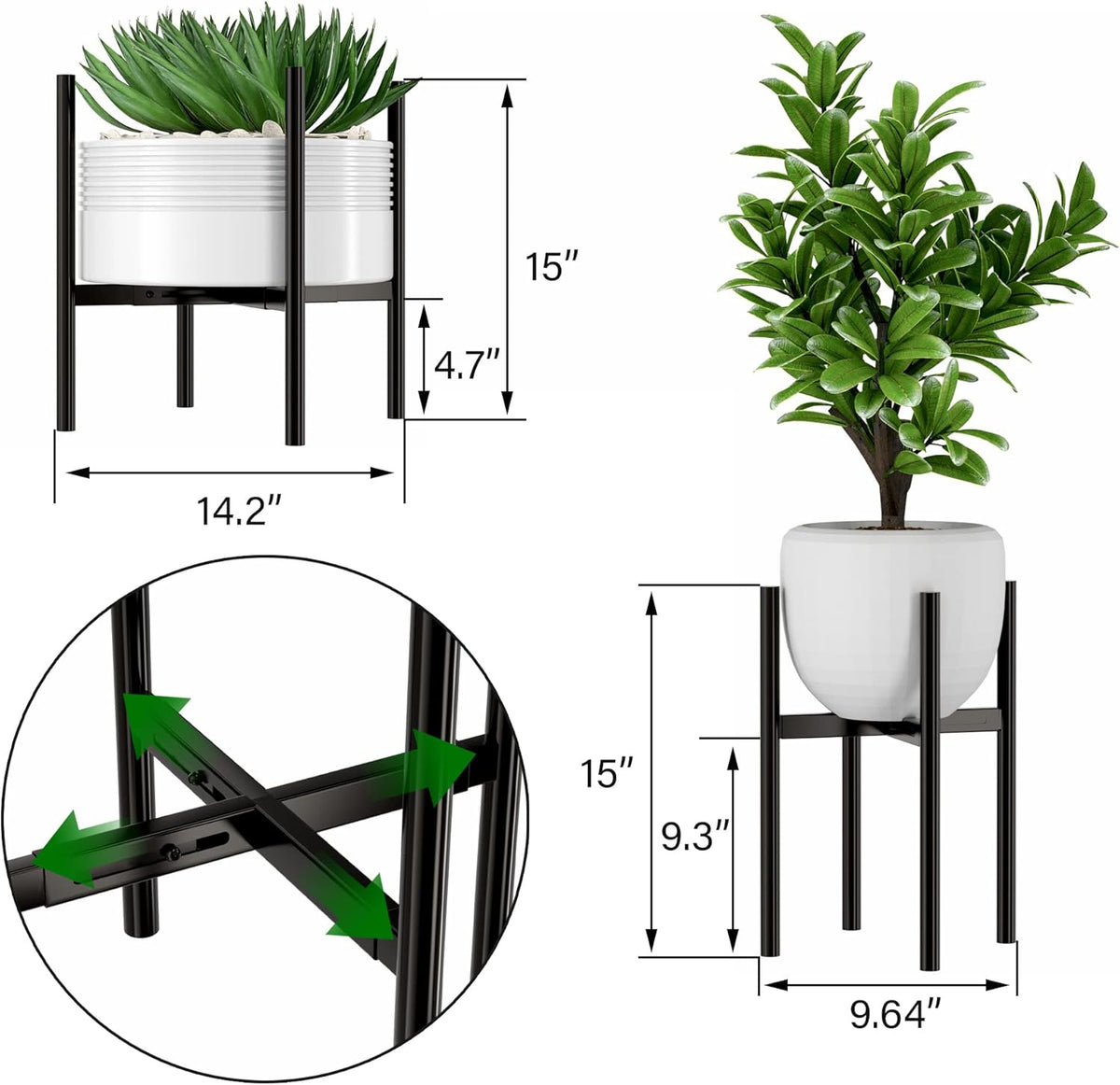 EKNITEY Adjustable Plant Pot Stand: Indoor Outdoor Modern Flower Holder Metal Plant Rack Organizer