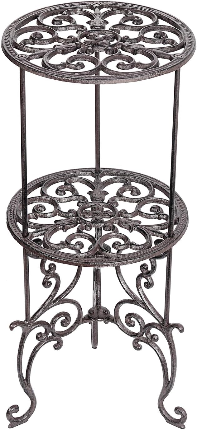 Sungmor Heavy Duty Cast Iron Potted Plant Stand,26-Inch 2 Tiers Metal Planter Rack,Decorative
