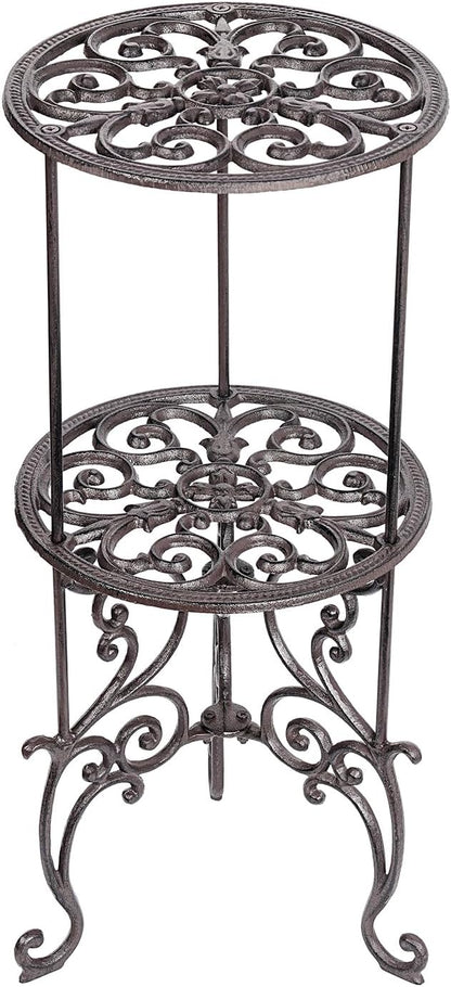 Sungmor Heavy Duty Cast Iron Potted Plant Stand,26-Inch 2 Tiers Metal Planter Rack,Decorative