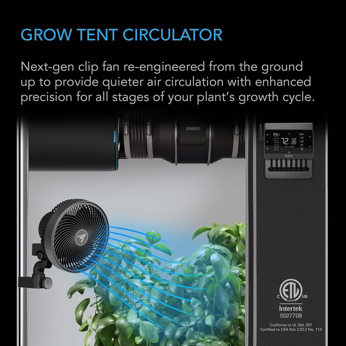 AC Infinity CLOUDRAY A6, Grow Tent Clip Fan 6” with Redesigned Long-Life EC Motor, Custom 10