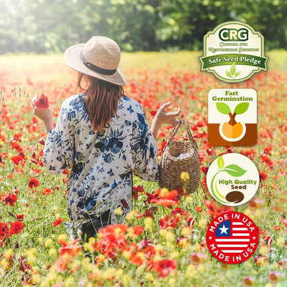 Parade of Poppy Wildflower Seeds - 1oz, Open-Pollinated Flower Seed Mix Packets, No Fillers