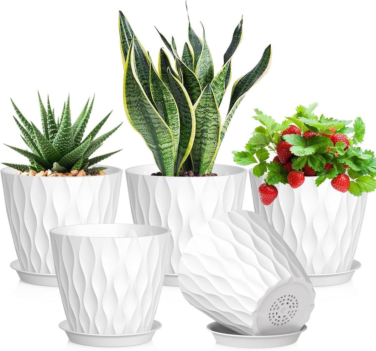 7 inch Plant Pots for Indoor Outdoor Plants, 5 Pack Thick Nursery Pots with Drainage Holes and