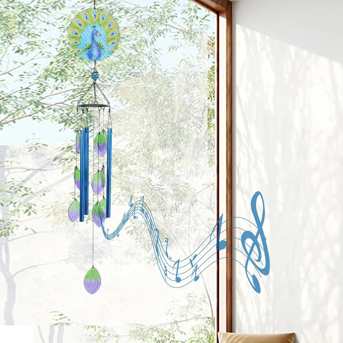 MUMTOP Wind Chimes for Outside-Glass Peacock Wind Chime - Deep Tone Windchimes Outdoors Unique for