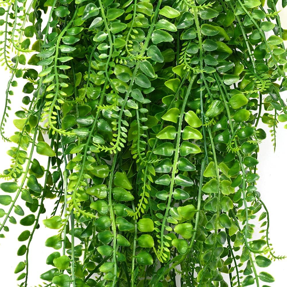 CLONG 2 pcs Artificial Hanging Ferns Plants Vine Fake Ivy Boston Fern Hanging Plant Outdoor UV