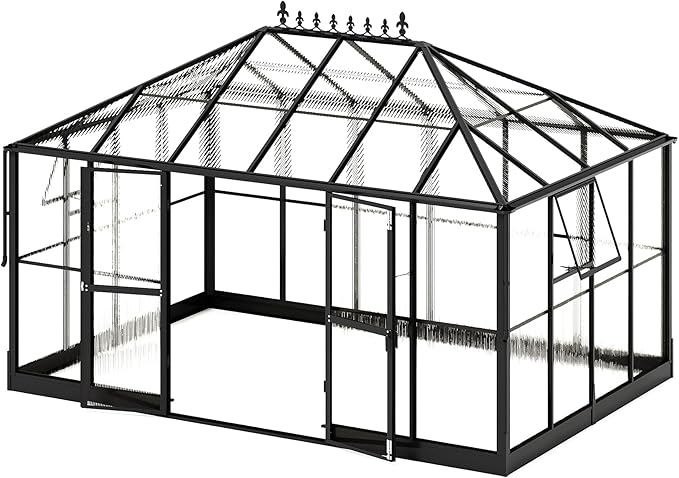 Jocisland 14x9.5x9 FT Outdoor Aluminum Greenhouse with Quick Connect Fittings, 6 FT Height Double