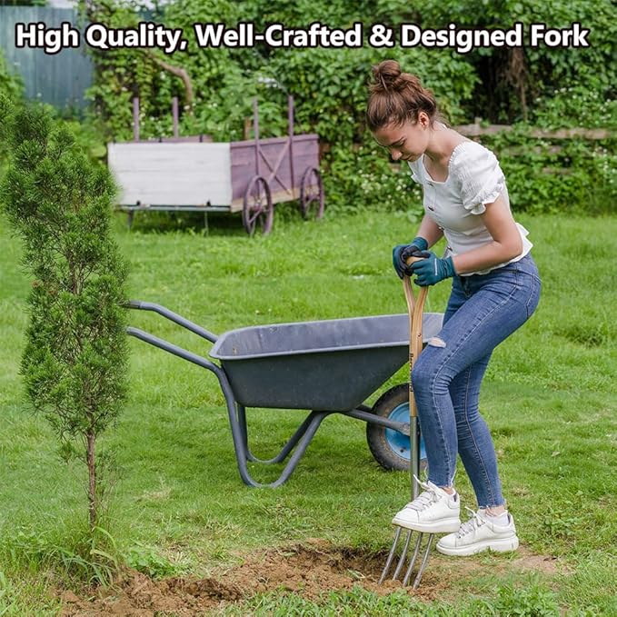 Berry&Bird Garden Digging Fork, 37.4" Stainless Steel Garden Spading Fork with D-Grip Handle