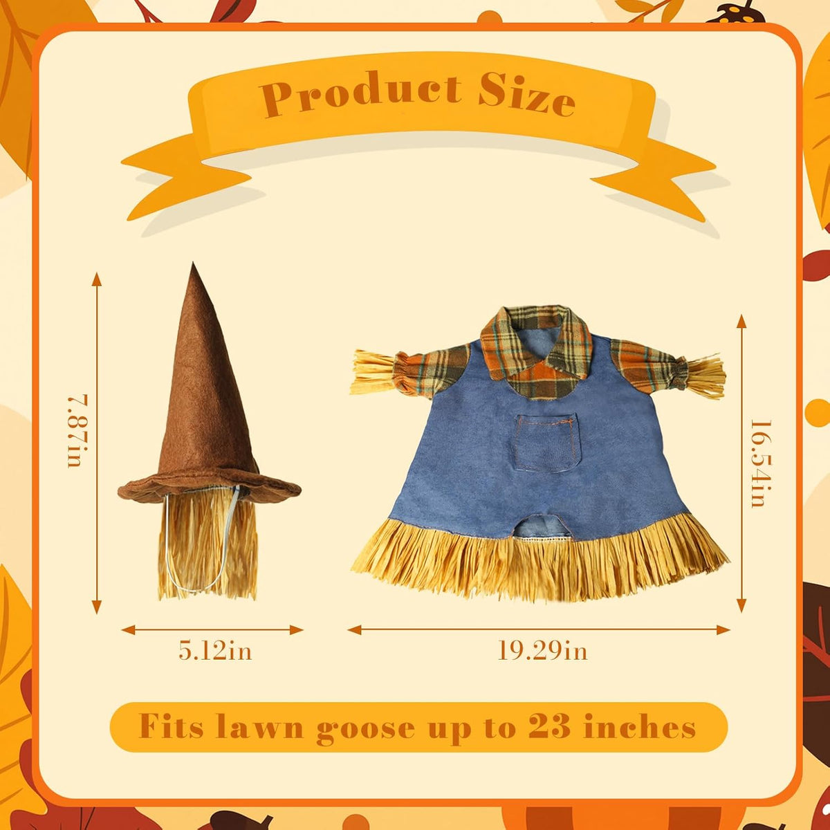 Fall Scarecrow Porch Goose Outfits for 23" Lawn Statue - Cute Hat & Clothes Set for