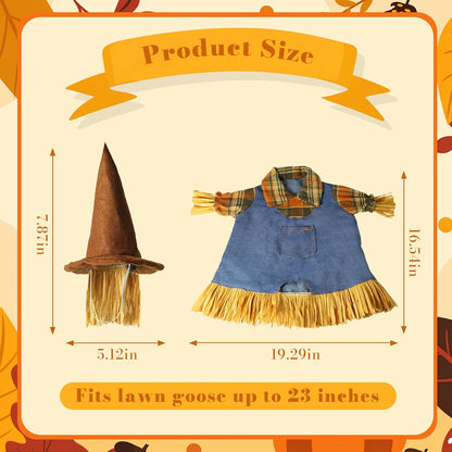 Fall Scarecrow Porch Goose Outfits for 23" Lawn Statue - Cute Hat & Clothes Set for