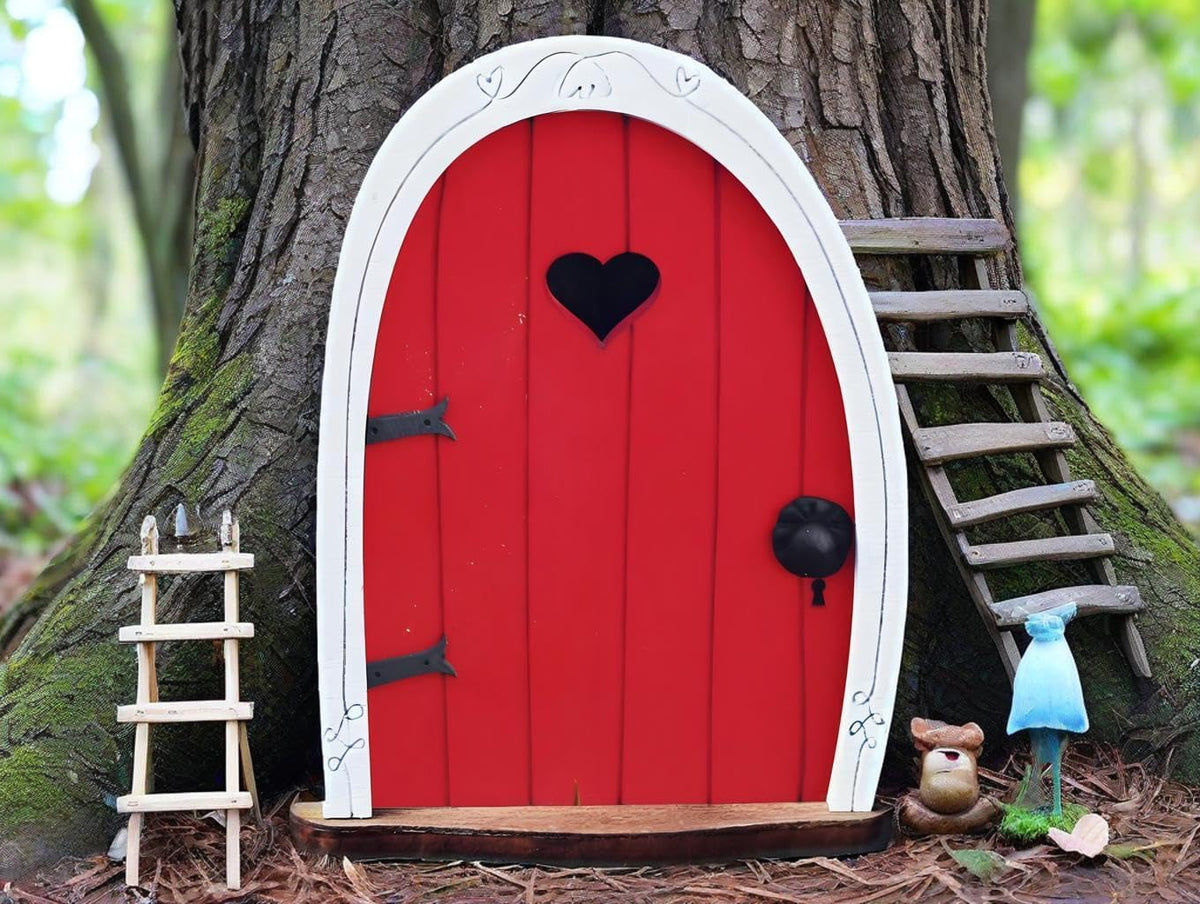 Red Streak Whimsical Miniature Fairy Door - Handcrafted 3D Mini Woodland Portal Tree Accessory for