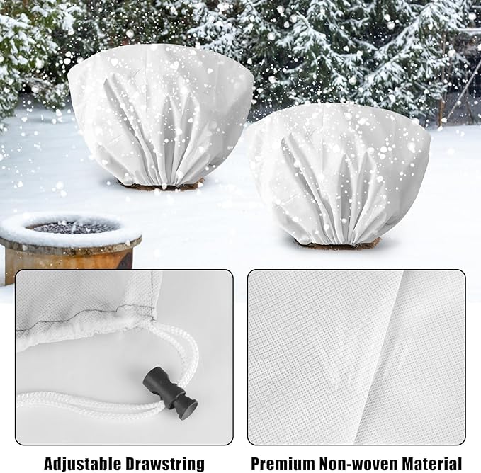 8 Pcs Plant Covers Frost Protection Bag 39.3" x 19.6" Winter Reusable Plants Jacket with Drawstring