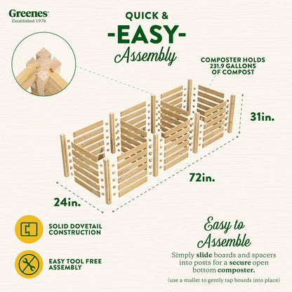 Greenes Fence Cedar Wood Composter, 24" W x 72" L x 31" H / 231.9 Gallons - Made in USA with North