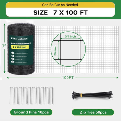 FEED GARDEN Deer Netting Deer Fence Netting, 7 x 100 Feet for Garden Protection Reusable Protective