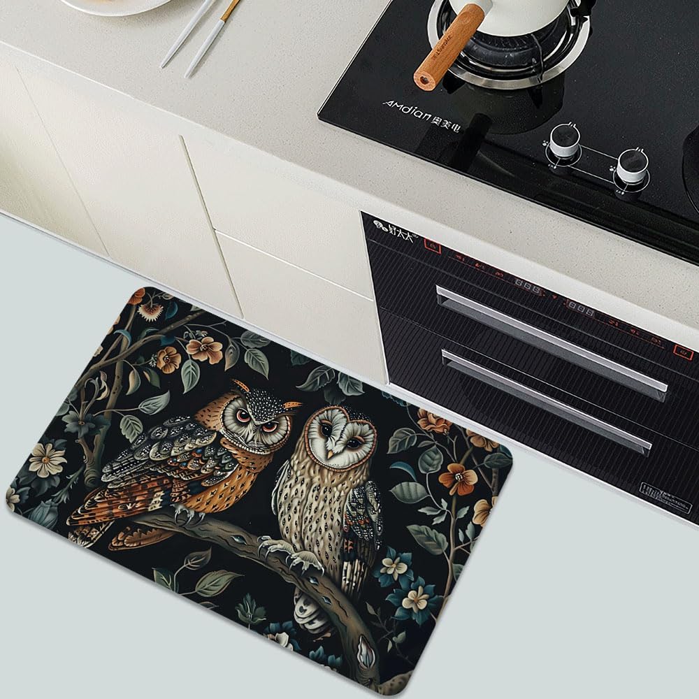 Bath Mat-Bathroom Rug，Two Owls-Absorbent Non Slip Quick Dry Stain Resistant Easy to Clean Care