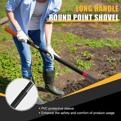 Heavy Duty Round Point Digging Shovel with Long Fiberglass Handle Garden Shovels Spade for