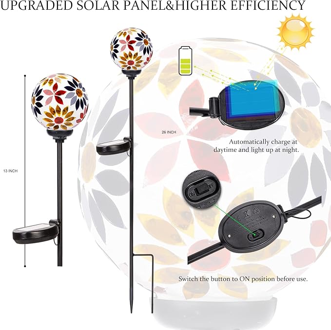 VCUTEKA Solar Garden Lights, Mosaic Solar Lights Outdoor Decor Pathway Light Waterpoof LED Stake