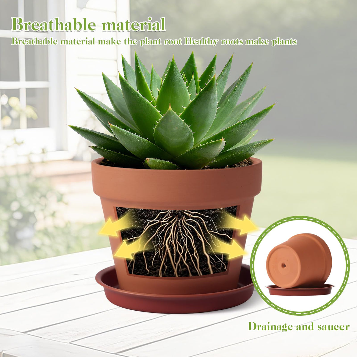 KOAMLY 6 PCS Clay pots and Plates, 5-inch red Clay pots with Drainage, Perfect for Indoor