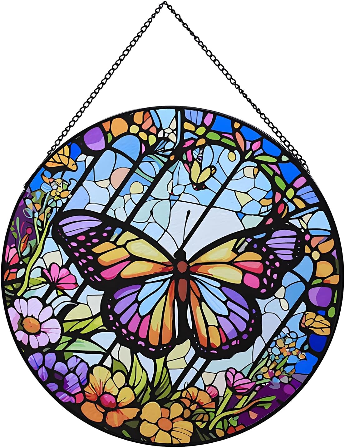 Butterfly Hanging Stained Glass for Windows,20cm/7.87inch Hand-Painted Sun Catcher Garden Hangings