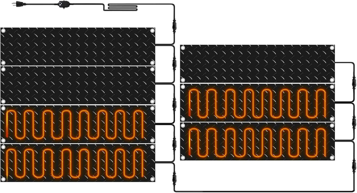 Riakrum 7 Pcs Heated Snow Melting Mats Outdoor, 10 x 30 in Winter Anti-Slip Heated Rubber Mat for
