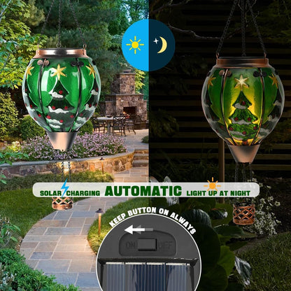 Solar Powered Hot Air Balloon Lantern - Christmas Tree Glass Lantern, Simulated Flickering &