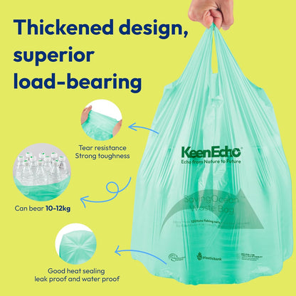 3 Gallon 200 Counts Small Green Trash Bags with Handle, Ocean Fishing Nets Upcycling, Sage & Sea