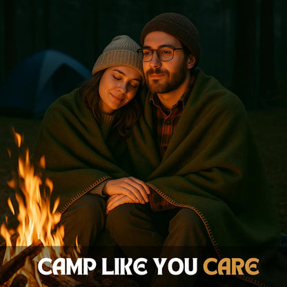 Wool Camping Blanket – 70% Wool Heavy-Duty Military Style Throw, Warm & Washable, Fire Retardant