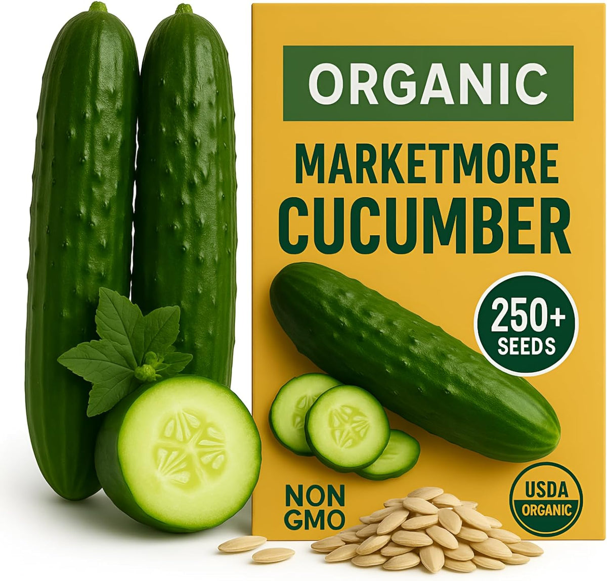 250+ Organic Marketmore Cucumber Seeds – Premium Heirloom Seeds – Perfect for Gardens, Raised Beds