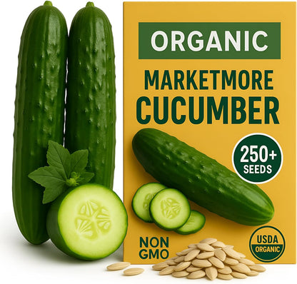 250+ Organic Marketmore Cucumber Seeds – Premium Heirloom Seeds – Perfect for Gardens, Raised Beds