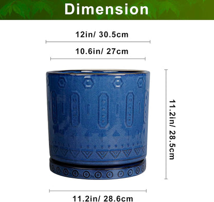 12 Inch Pot for Plants - Ceramic Planter for Indoor Plants Large Plant Pot with Drainage Holes and