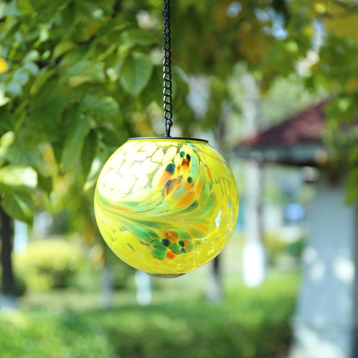 VCUTEKA Solar Hanging Lanterns Outdoor Decoration, Glass Solar Lights with Hook Up, Solar Garden