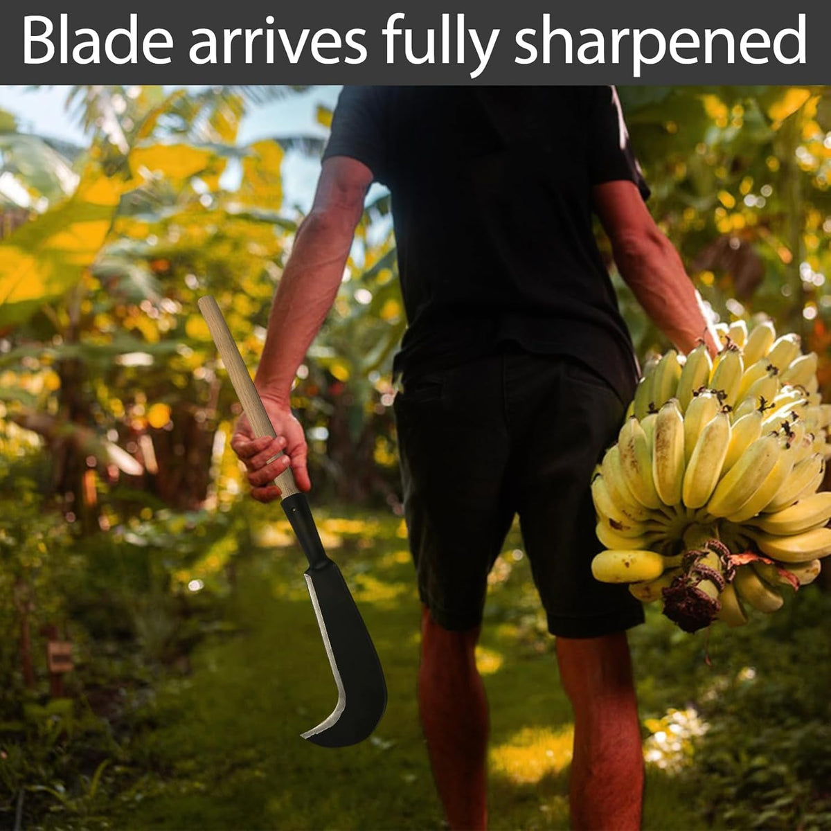 Sickle Garden Tool, Steel Billhook Machete Knife for Cutting Trees Heavy Duty, Hand Grass Weeding