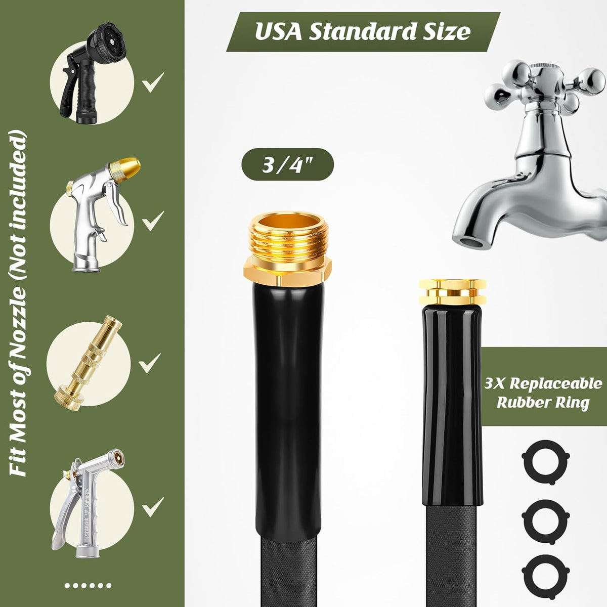Non-Expanding Garden Hose 50FT, Lightweight & DurableWater Hose, No-Kink, Tough & Flexible Hose