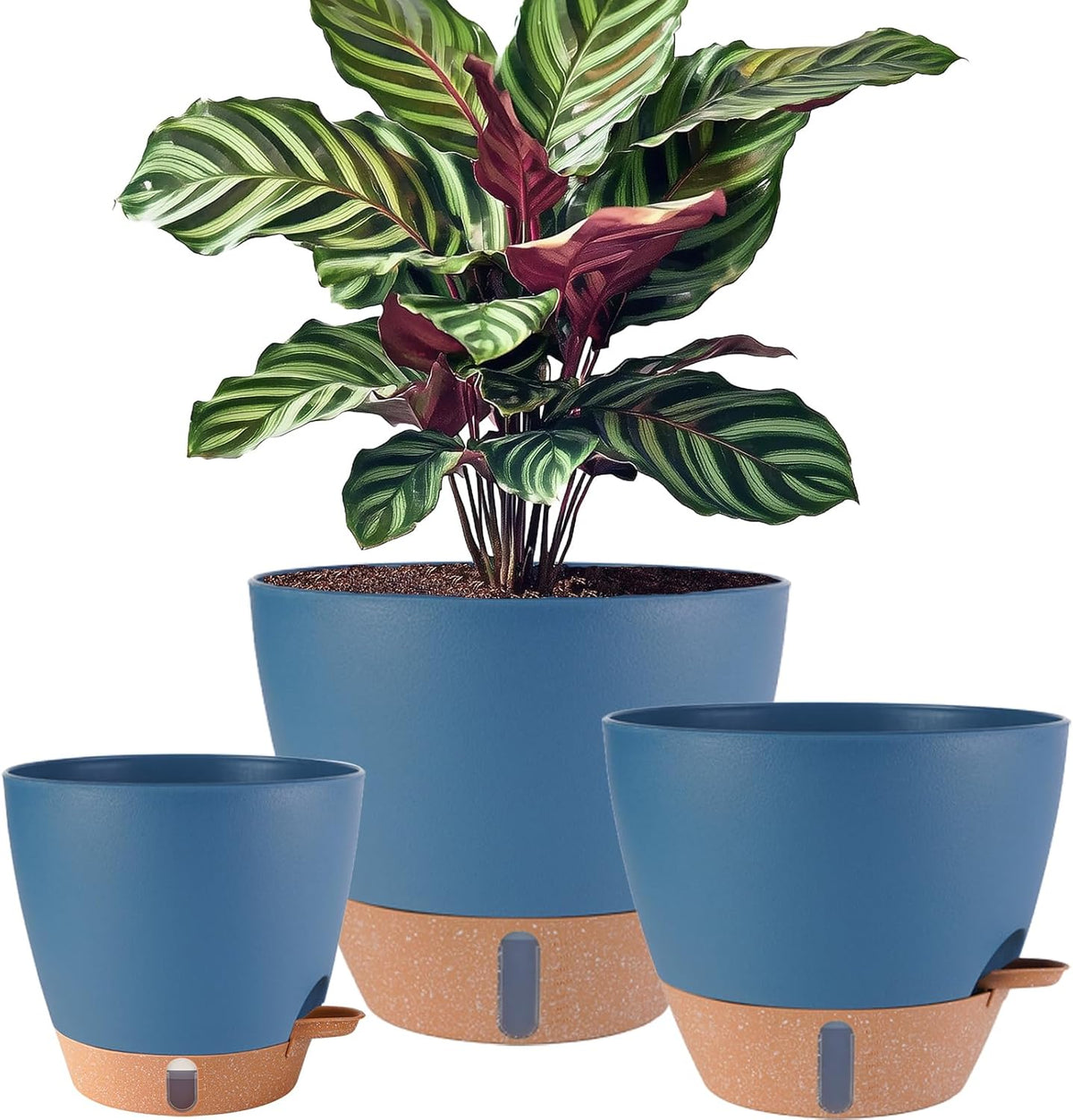 12/10/8 inch Plant Pots, Large Plastic Self Watering Planters with Drainage Holes, Deep Reservoir