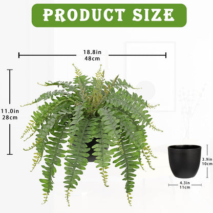 Hollyone Artificial Fern Plants in Pot 18.8" Small Artificial Boston Fern 24 Leaves for Outdoors &