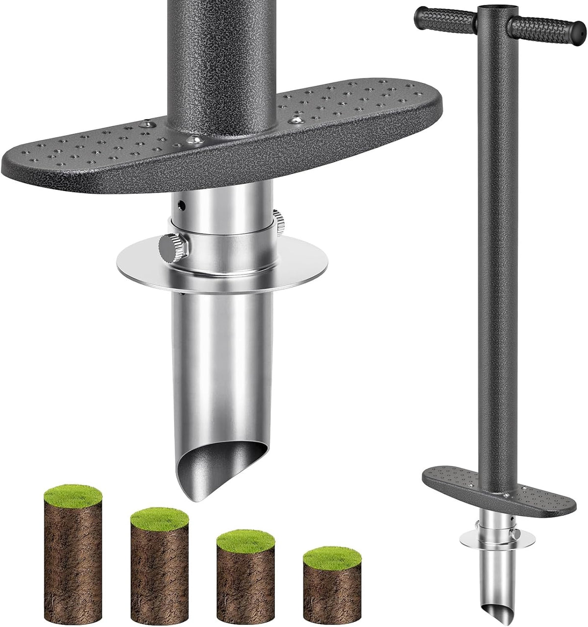 BeneLabel Garden Bulb Planter Tool with Adjustable Digging Depth from 3 to 6 Inch Grass Plugger