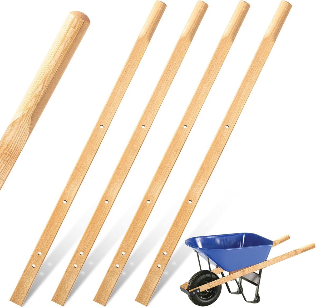 Gisafai 2 Pairs Wood Wheelbarrow Handles 60'' Heavy Duty Hardwood Wheelbarrow Replacement Handles