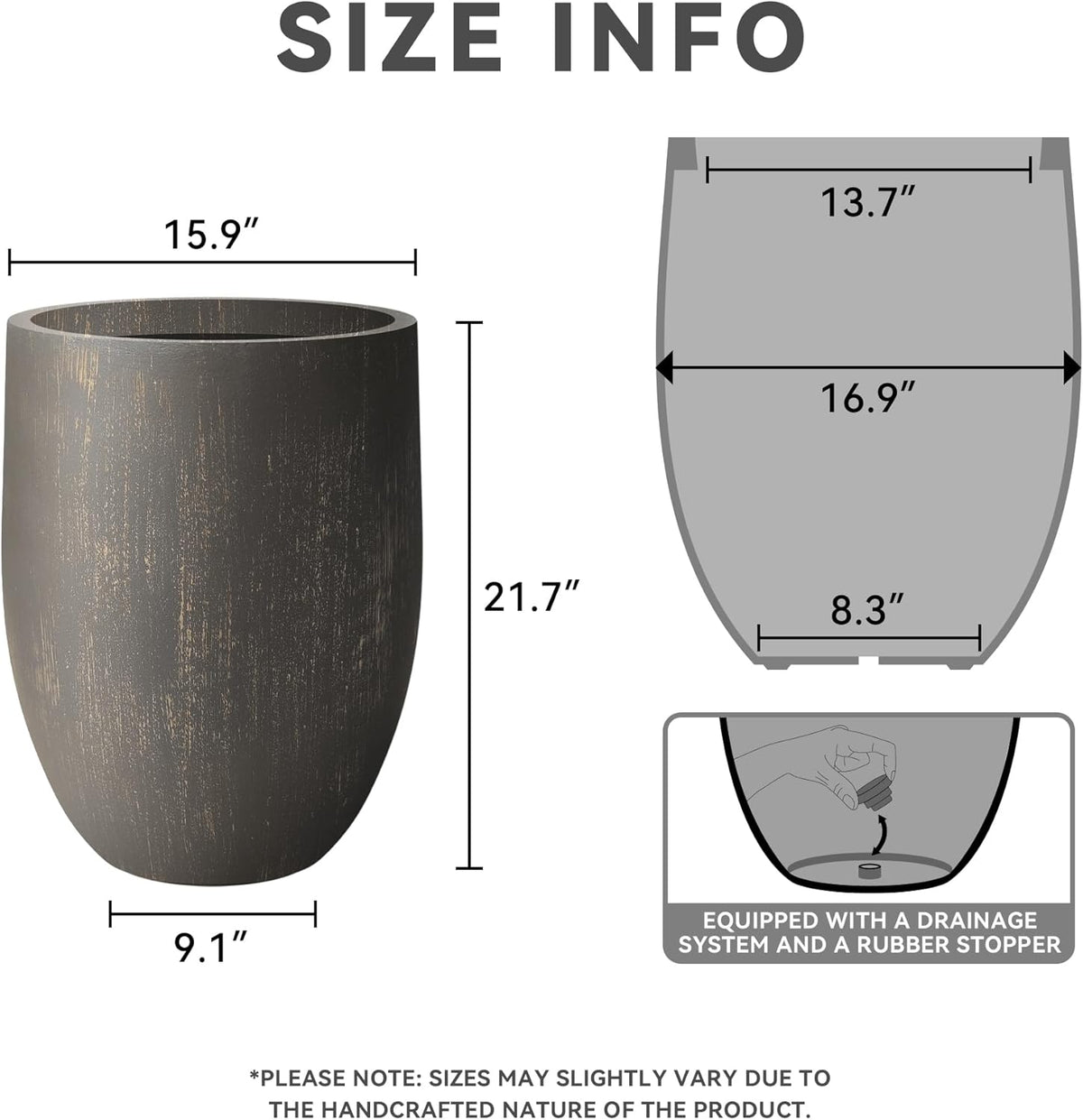 Kante Tall Concrete Planter, 21.7-Inch Height Antique Bronze Large Indoor Outdoor Plant Pot with