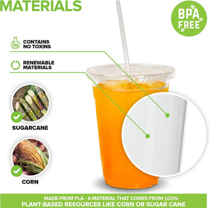 Stock Your Home 16 oz Premium Commercially Compostable Cold Cups (50 Pack), Eco Party Cup