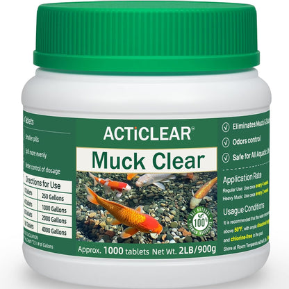 Muck Clear – Natural Pond Sludge Treatment, 2 LB for Ponds, Fountains & Bird Baths, Beneficial