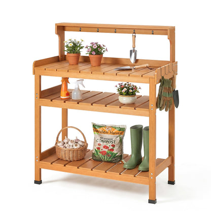 Frogprin Potting Bench Table, Extra-Large Outdoor Garden Potting Bench (HDPS) with 9 Hooks