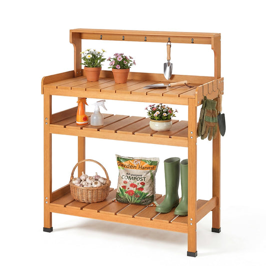 Frogprin Potting Bench Table, Extra-Large Outdoor Garden Potting Bench (HDPS) with 9 Hooks