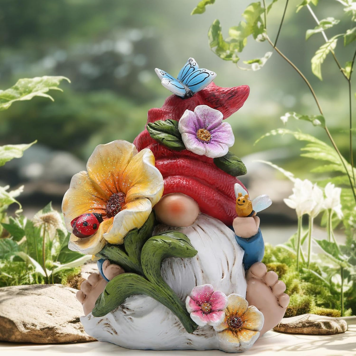 Hodao Gnome Figurine Decorations Indoor Home Decor Butterfly Bee Seven Star Ladybug - Dancing