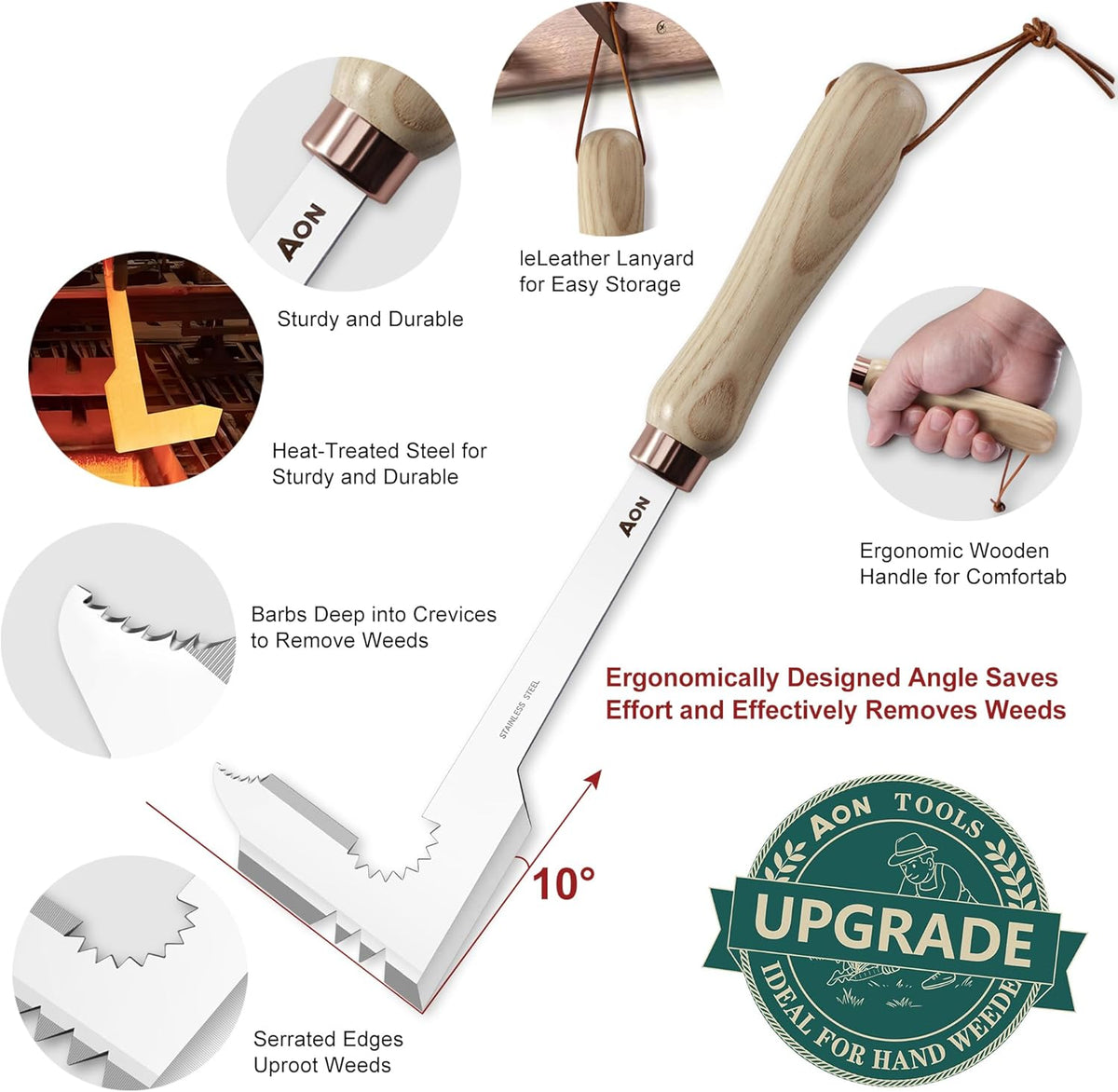 AON 2-Pack Hand Crack Weeder Puller Tool Set - Made with Heat Treated Steel and Ash Wood Ergonomic