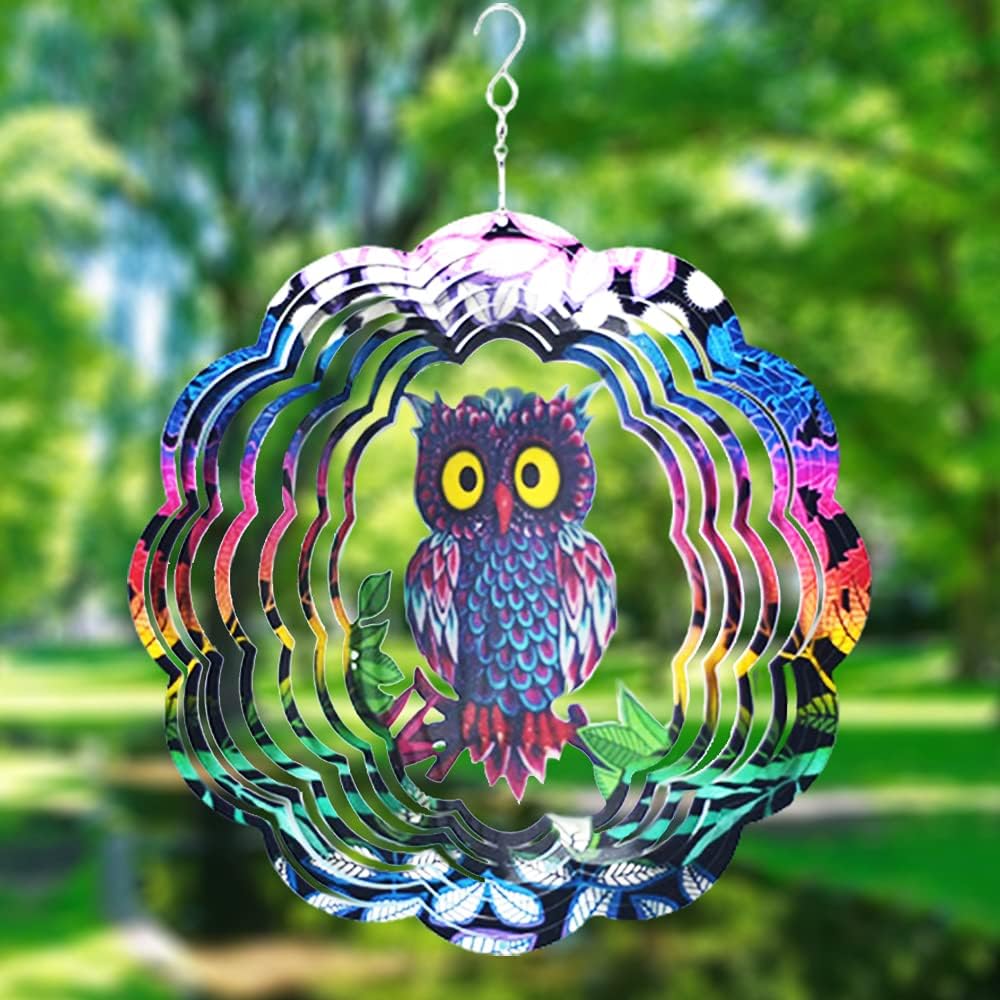 Owl Wind Spinner,Yard Art Garden Decor Owl Wind Spinners Outdoor Metal 3D Kinetic Sculptures