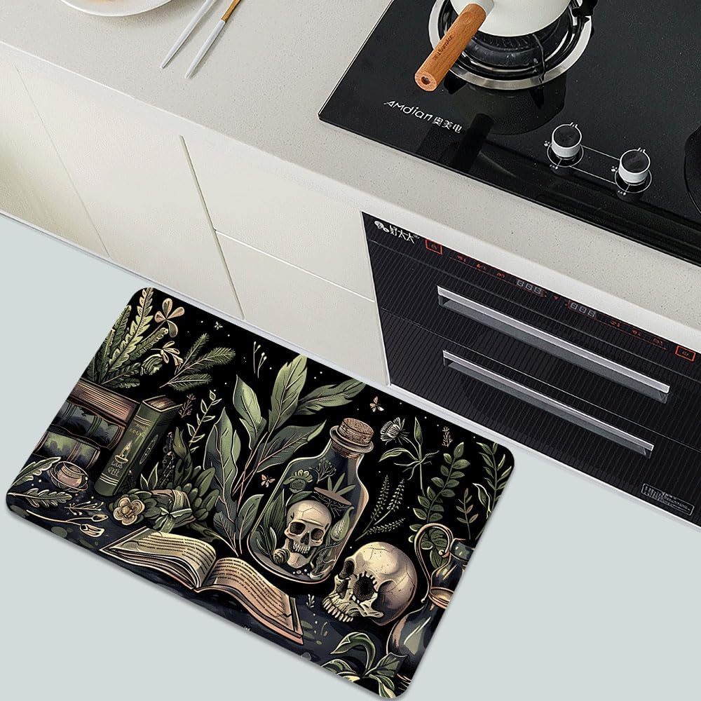 Bath Mat-Bathroom Rug，Books and Skulls-Absorbent Non Slip Quick Dry Stain Resistant Easy to Clean