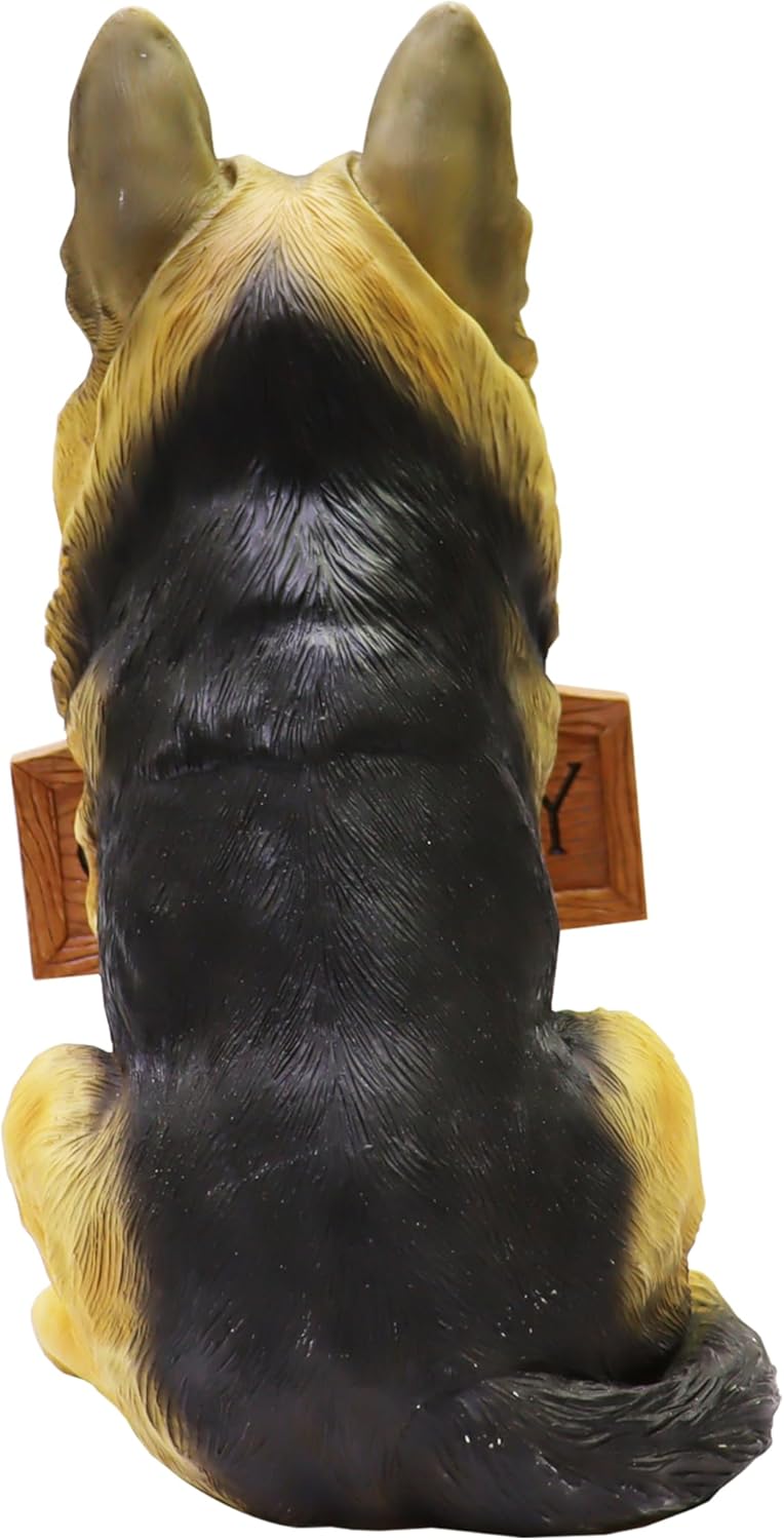 Nature's Mark German Sheperd Dog Puppy Statue with Reversible Welcome Sign and Go Away Sign Resin