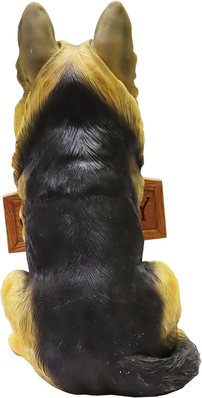 Nature's Mark German Sheperd Dog Puppy Statue with Reversible Welcome Sign and Go Away Sign Resin